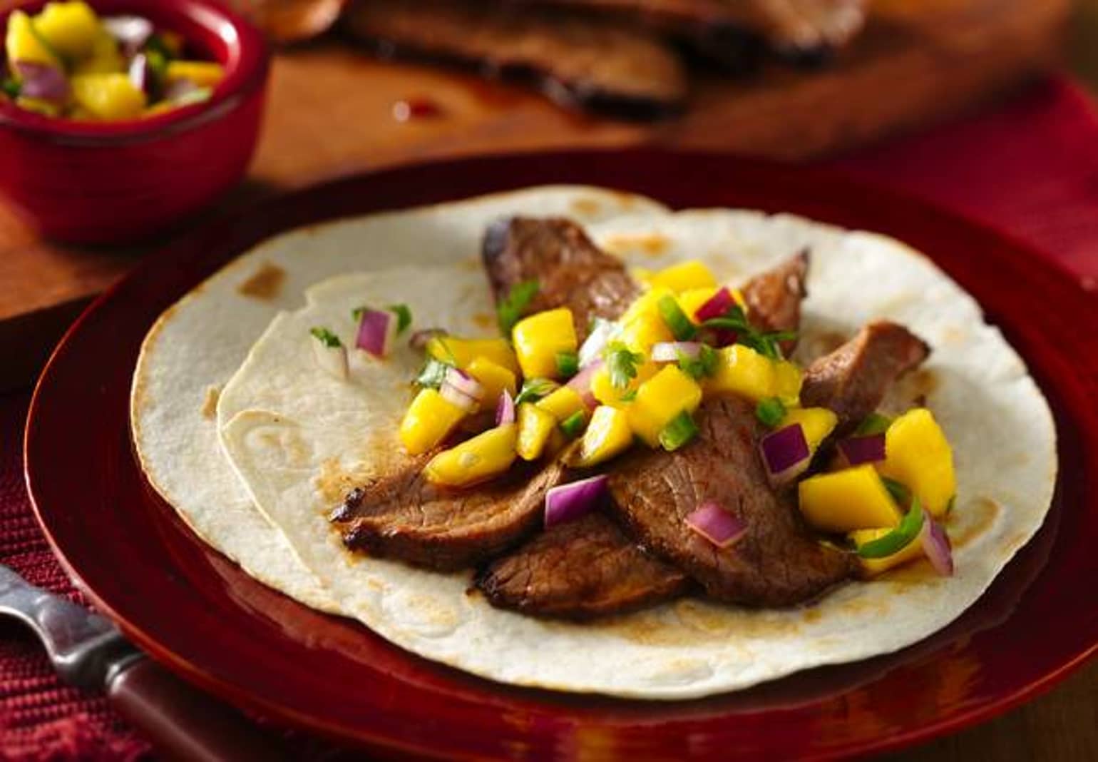 flank steak tacos with mango salsa